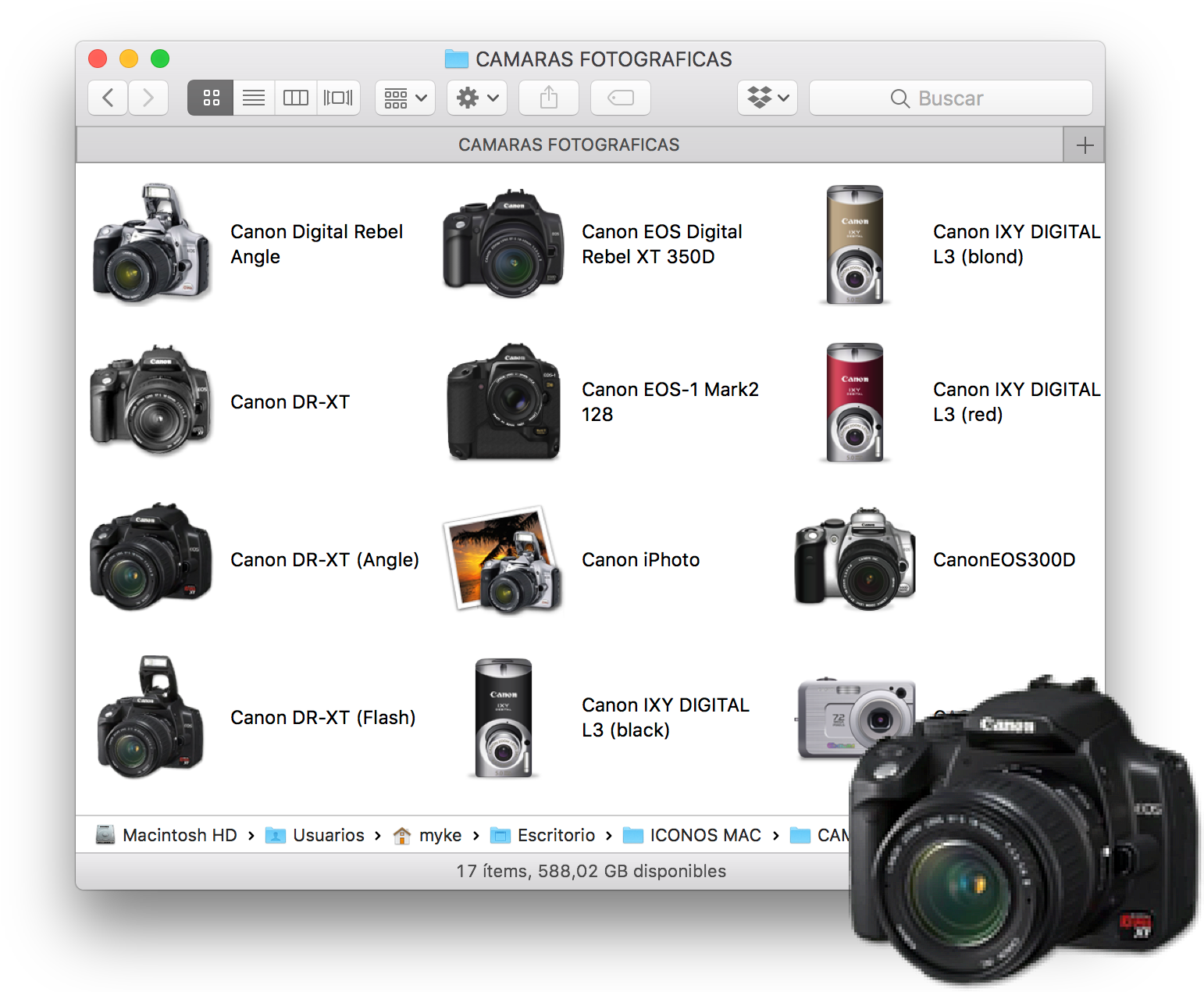 Increíble Colección De Iconos De Diferentes Cámaras - Canon Digital Rebel Xt 8mp Camera Slr Digital By Canon (1542x1310), Png Download