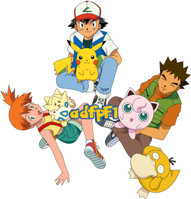 Ash, Misty, Brock Y Pokemon By Adfpf1 On Deviantart - Ash Misty Brock Pikachu (400x416), Png Download