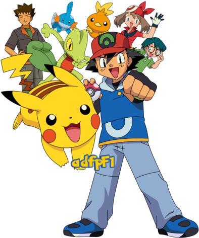 Ash, Aura, Brock, Max Y Pokemon By Adfpf1 On Deviantart - Ash And Pokemon Png (400x480), Png Download