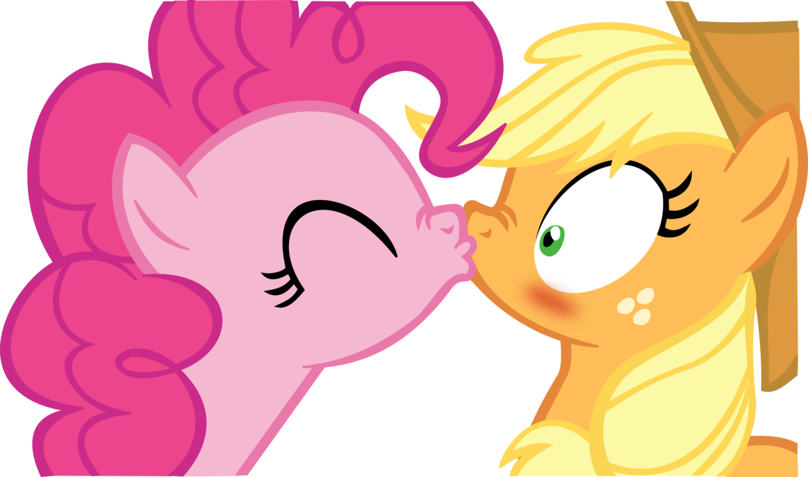 Applejack X Pinkie Pie Kissing Vector By Fluttair - Pinkie Pie Human Kiss (1163x687), Png Download