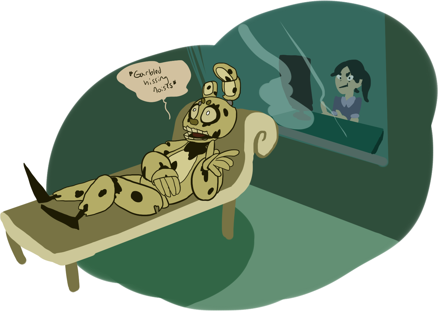 Hissi , 5 0 Five Nights At Freddy's 3 Green - Springtrap Head (1483x1053), Png Download