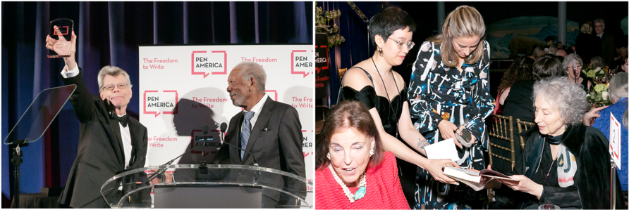 Left, Honoree Stephen King And Presenter Morgan Freeman - Author (900x307), Png Download