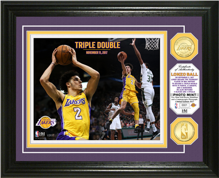Los Angeles Lakers Lonzo Ball Triple Double Coin Photo - Draymond Green 13x16 Bronze Coin Framed Photo Mint (500x667), Png Download