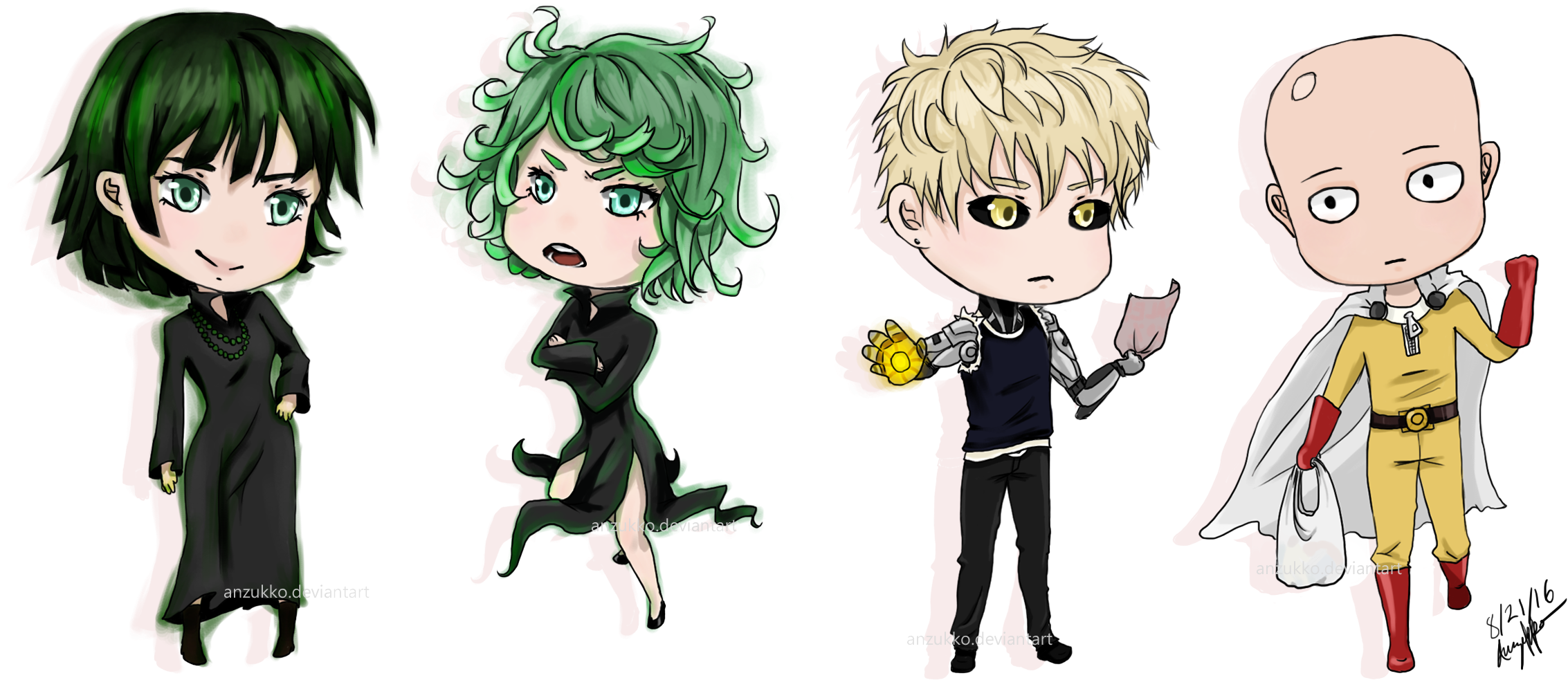 Download Fubuki, Tatsumaki, Genos And Saitama - Cartoon PNG Image with No B...