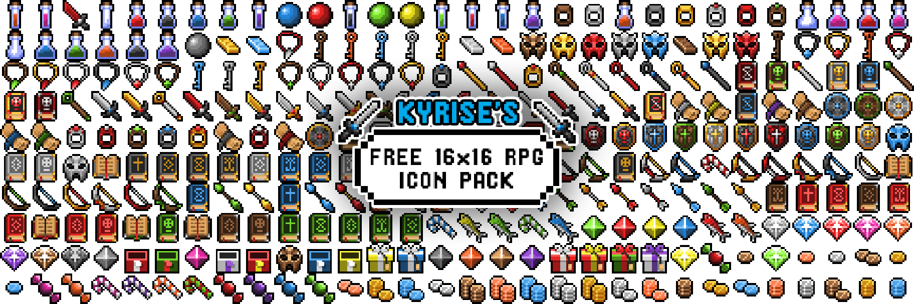 Kyrise's Free Rpg Icon Pack - Rpg Icons 16 X 16 (1824x608), Png Download