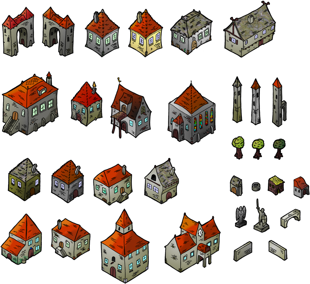 Village Clipart Rpg - Isometric Medieval Buildings (1024x940), Png Download