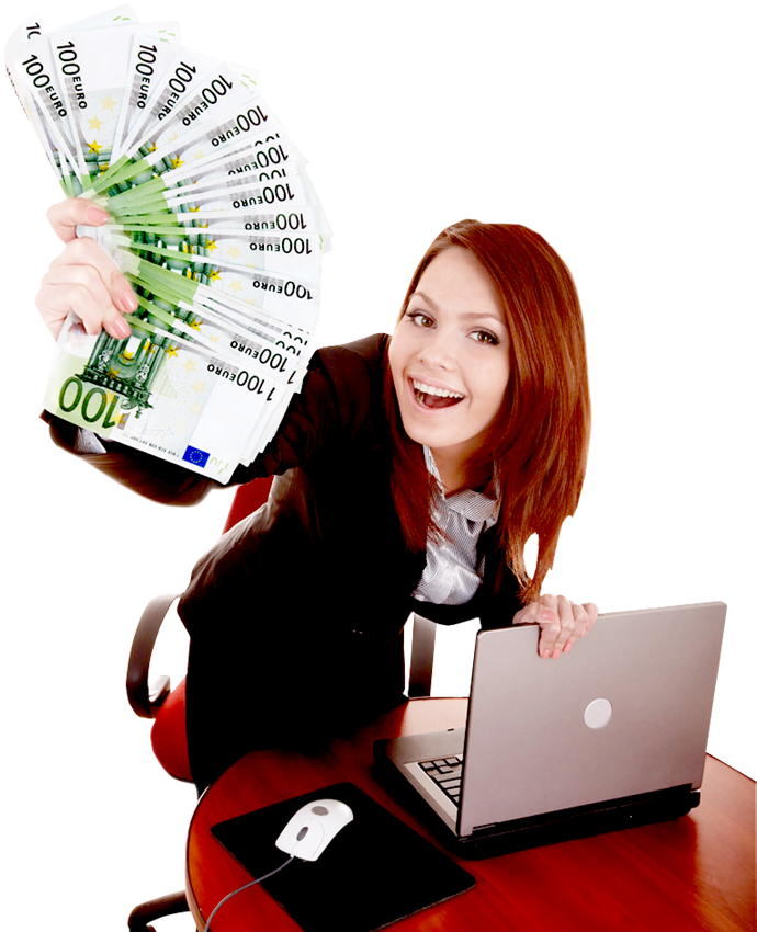 Happy Business Woman Showing The Money - Business Woman Money Png (690x850), Png Download