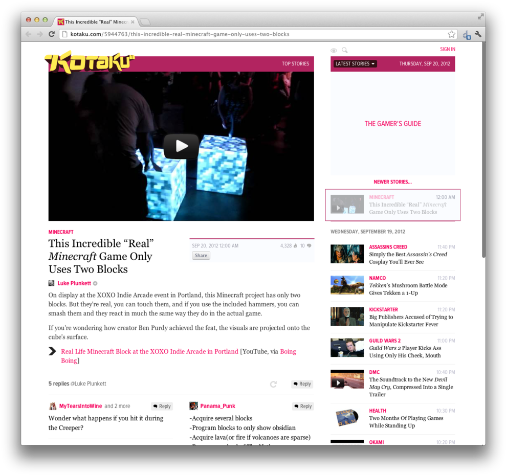 Minecraft Xoxo Kotaku - Web Page (1000x940), Png Download