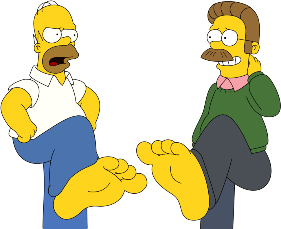 Homer Simpson And Ned Flanders Feet Stomping By Skippy1989-dajul58 - Homer Simpson Feet (989x807), Png Download