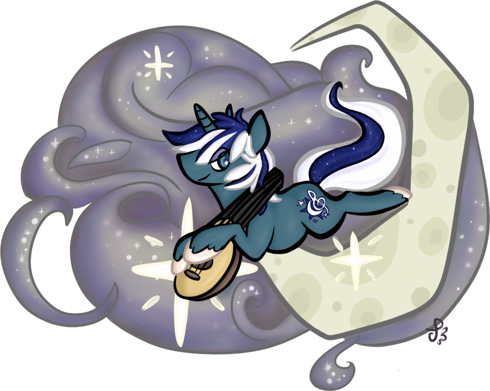 Tockien, Bard, Blue, Cloud, Crescent Moon, Instrument, - Cartoon (1000x798), Png Download
