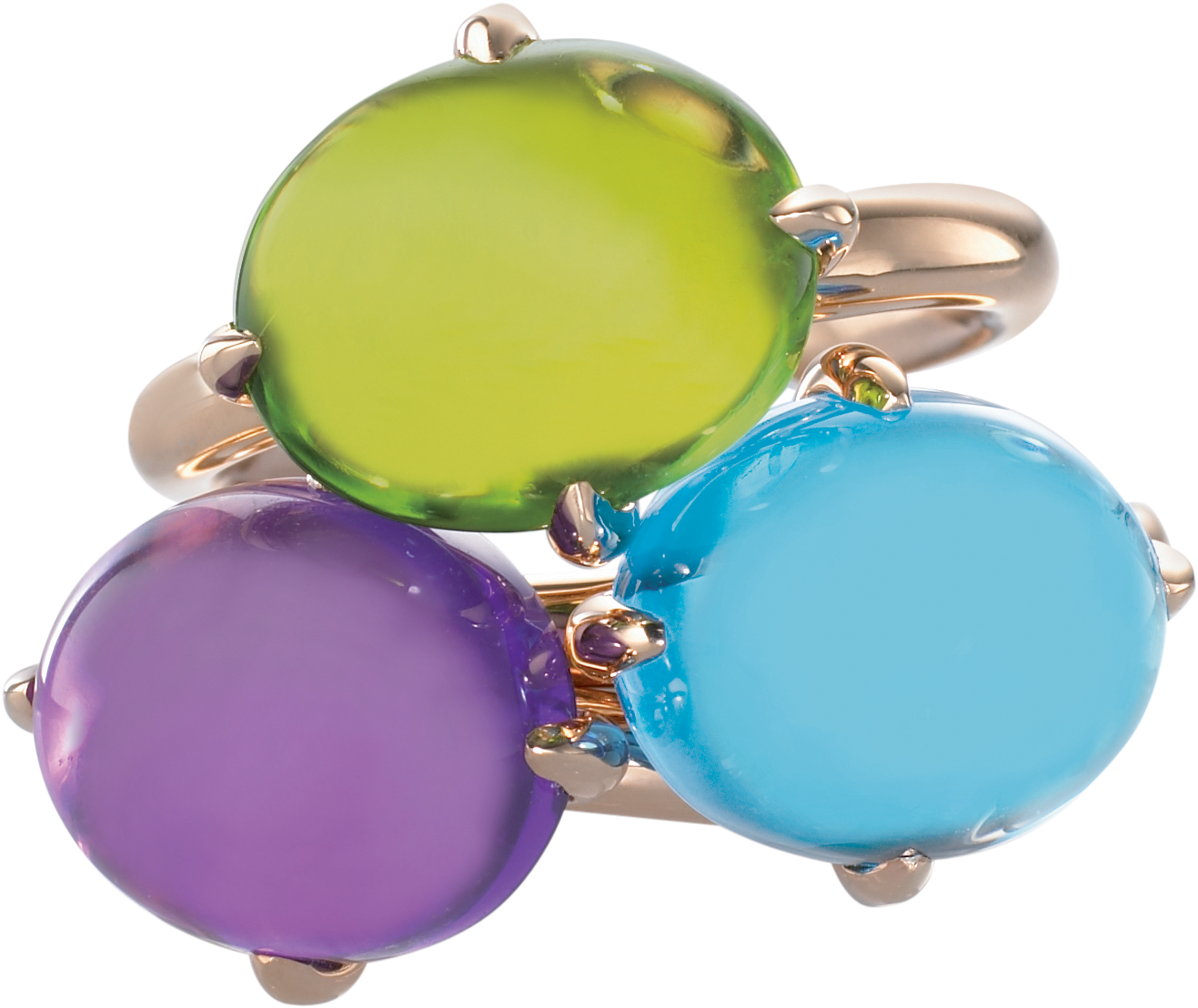 Cabohon Amethyst Peridot And Blue Topaz Rings Worn - Ring (1336x1127), Png Download