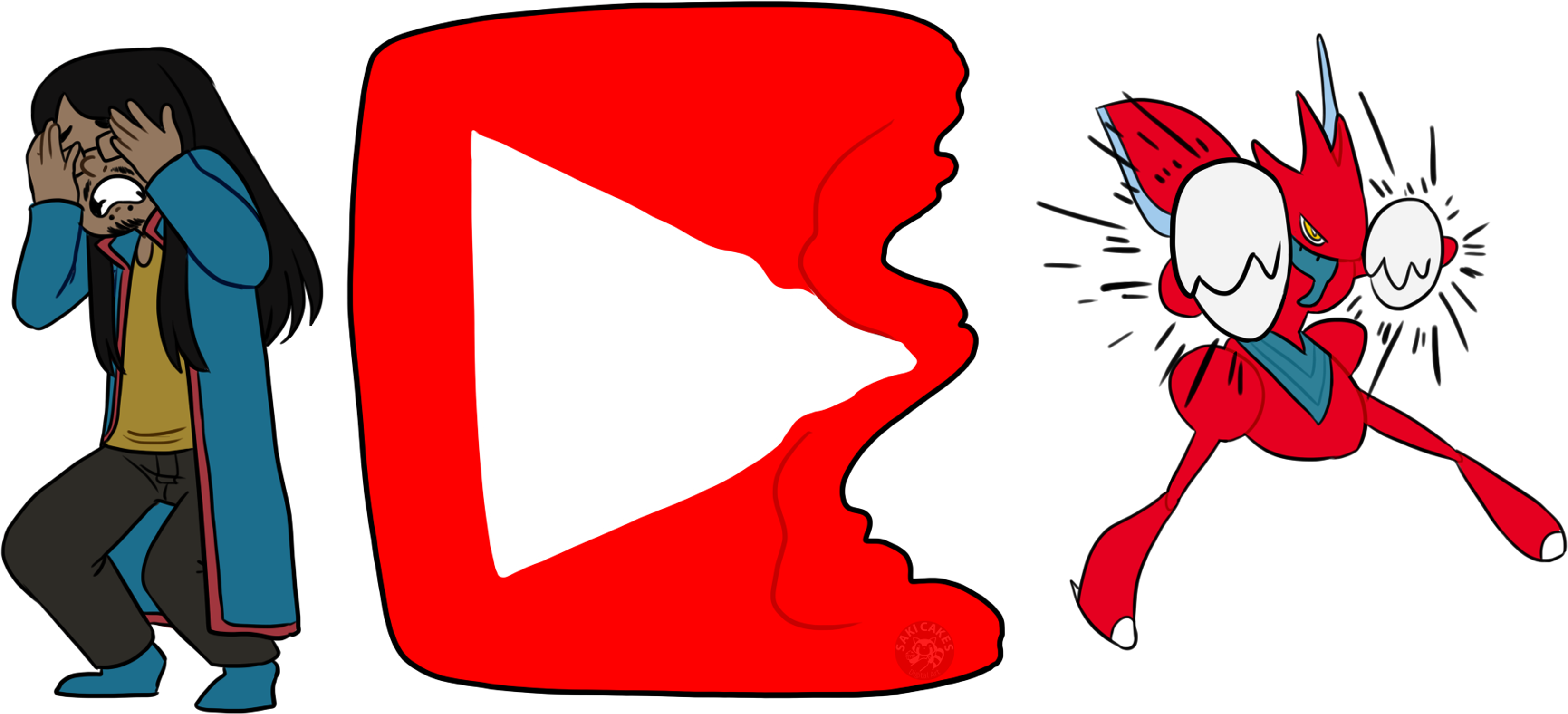 The Youtube Icon Being Distroyed By Scizor, While Kamon (3300x3300), Png Download