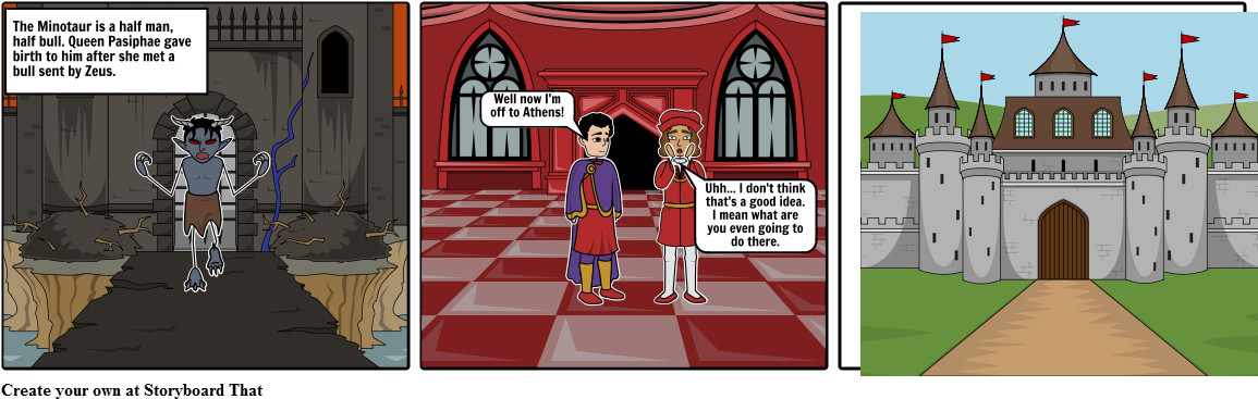 Theasus And The Minotaur - Cartoon (1164x385), Png Download