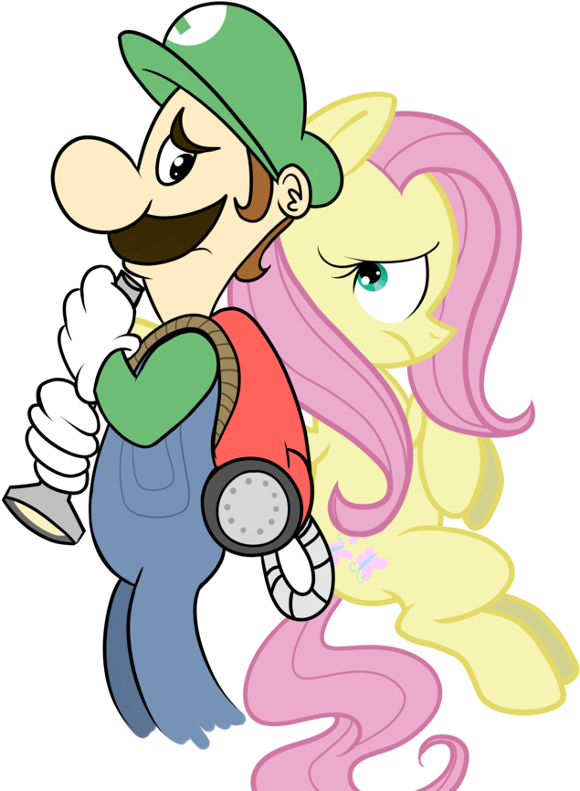 Fillyblue, Fear, Fluttershy, Luigi, Luigishy, Luigi's - Luigi And Fluttershy (900x900), Png Download
