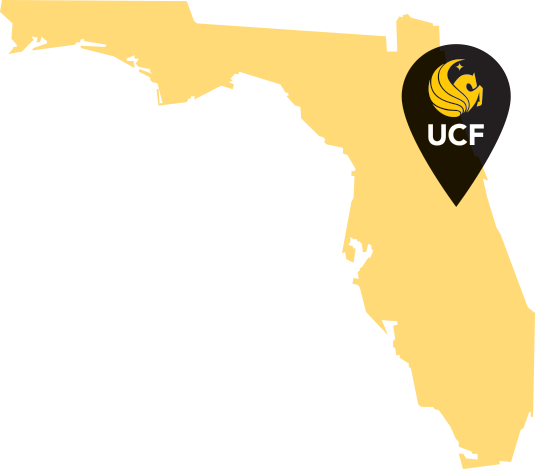 Image Of Florida With Marker Where Ucf Is Located - Ucf Location In Florida (535x469), Png Download