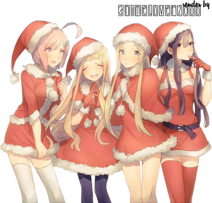 Merry Christmas Render By Animelover - Anime Girl Christmas Group (918x871), Png Download