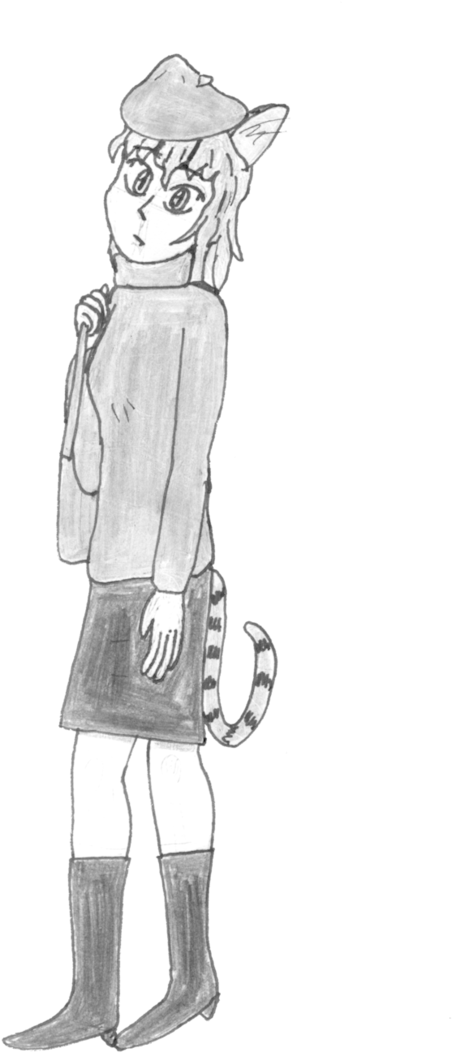 Beret Cat Girl - Illustration (730x1095), Png Download
