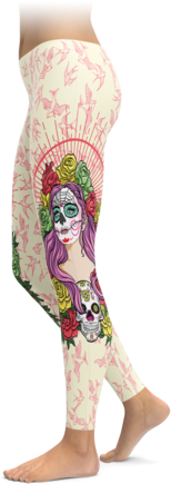 Dia De Los Muertos Woman Leggings - White Lace Leggings (397x480), Png Download