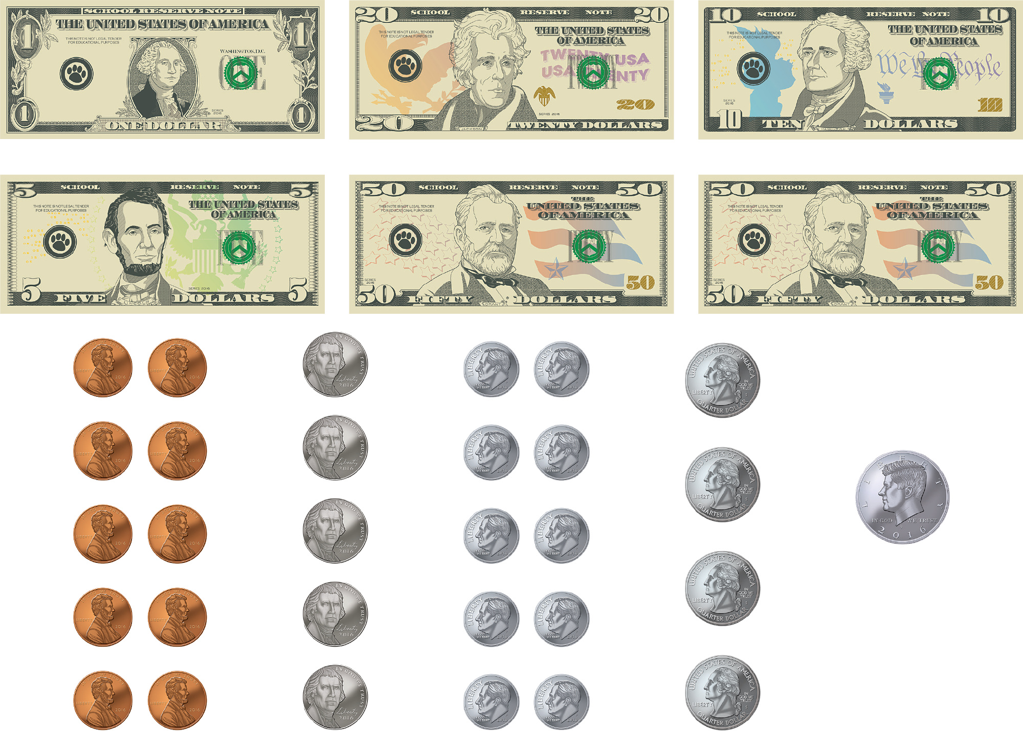 Money Magnetic Accents - Play Money Assorted Bills (2000x1430), Png Download