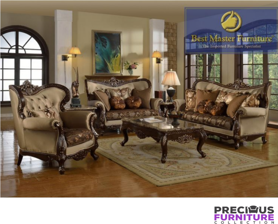 Best Master 735 Java Tan Fabric On A Walnut Wood With - Best Master Furniture 2pcs Sofa Set (920x880), Png Download