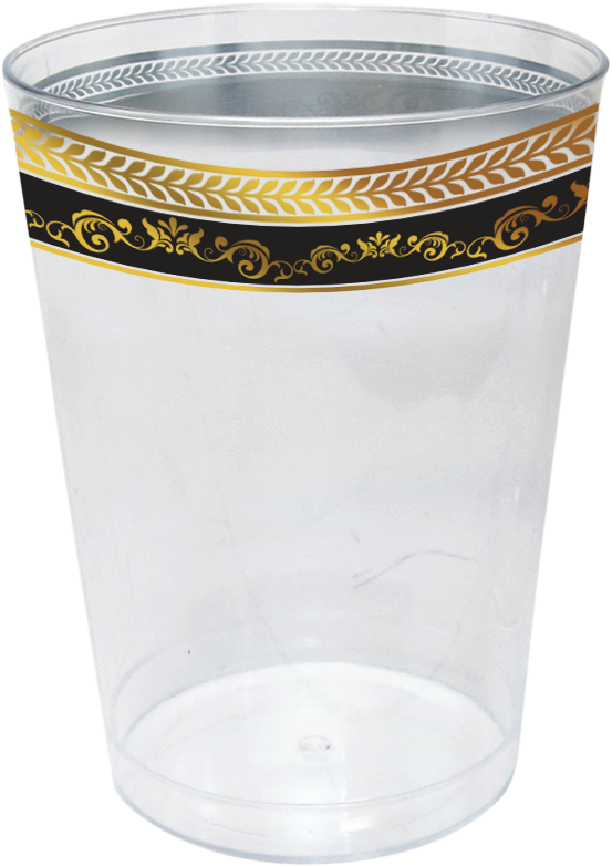Elegant Disposable Cup 300ml Black-gold Trim 10pcs - Royal Collection 10oz. Clear Plastic Cup With Black (574x822), Png Download