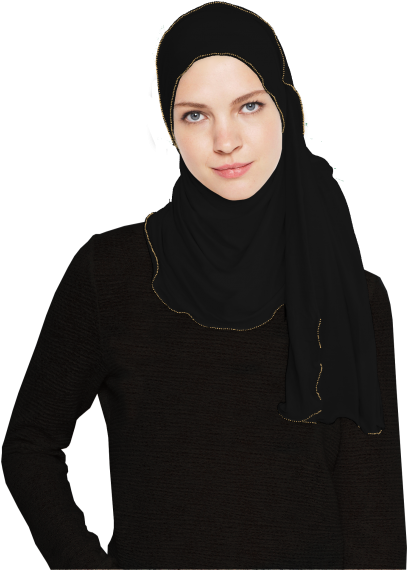 Black Jersey Hijab With Gold Bead Trim - Hijab (500x581), Png Download