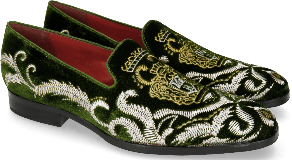 Loafers Prince 2 Velluto Pine Embrodery Gold - Slip-on Shoe (1024x1024), Png Download