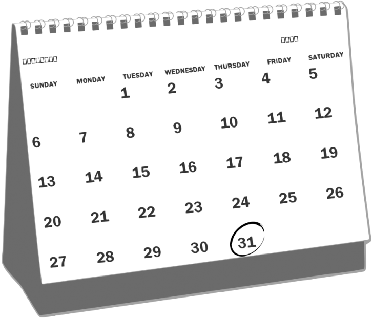 Large Black And White Calendar - Desk Calendar Clip Art (728x621), Png Download