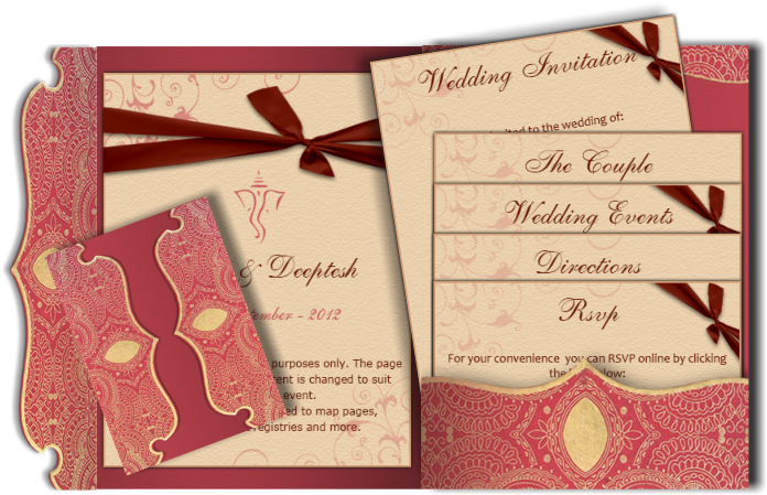 Traditional Indian Email Wedding Card Red Gold Peach - Wedding Invitation (708x467), Png Download