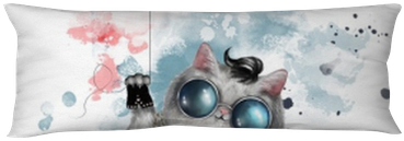 Illustration Of A Cute Cat In Rocker Style, With Round - Watercolor Painting (400x400), Png Download
