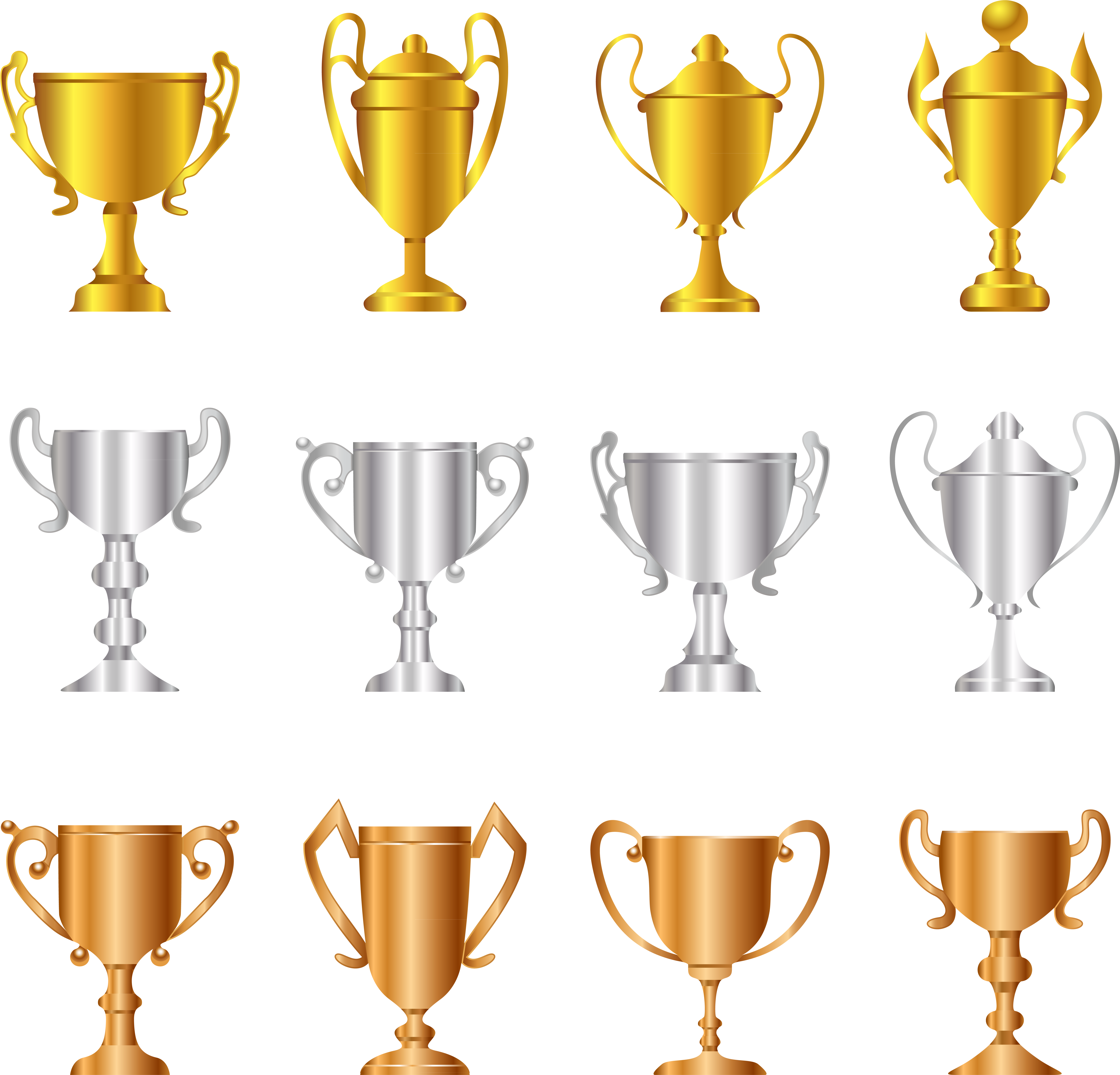 Png Free Transparent Gold Silver Bronze Trophies Set - Gold Silver Bronze Trophy Png (6386x6103), Png Download