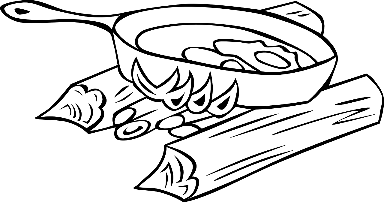 Campfire Fire Cooking - Black And White Campfire Cooking (1280x673), Png Download