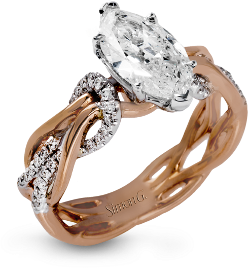 18k White & Yellow Twisted Engagement Ring - Simon G. Organic Intertwining Twist Marquise Diamond (600x600), Png Download