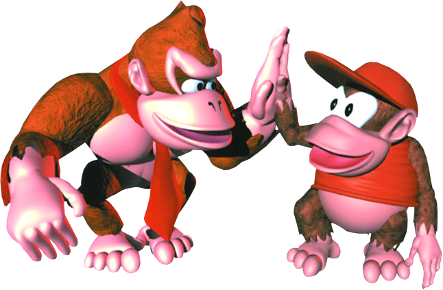 Donkey And Diddie Playing Handsies - Donkey Kong Country 2 Diddy Kong (646x423), Png Download
