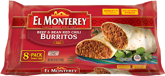 Beef & Bean Chili Frozen Burritos - El Monterey Red Chili Burrito (600x298), Png Download