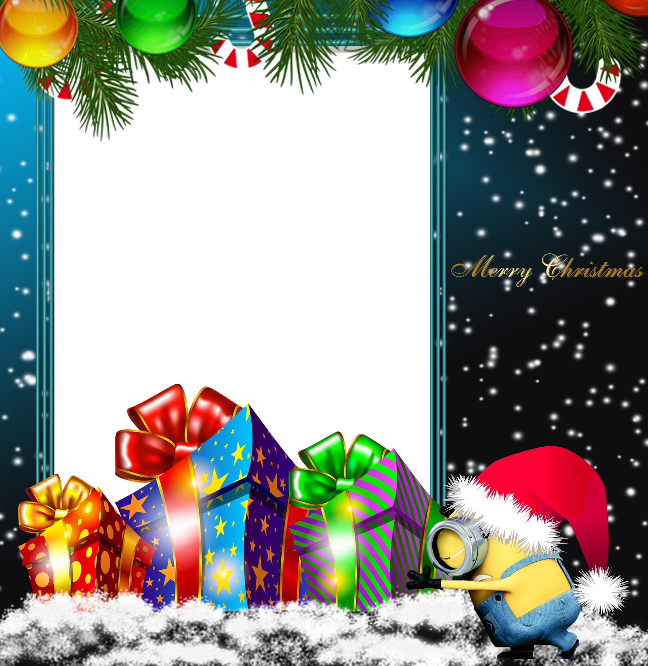 Graphic Library Stock Merry Png Minion Photo Frame - Merry Christmas Frames And Borders (2269x2333), Png Download
