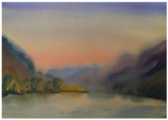 Watercolor Painting Landscape Of Sunset Poster • Pixers® - Painting (400x400), Png Download