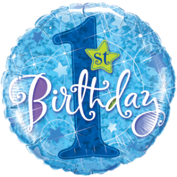 Holograph 1st Bday Stars Blue - 1st Birthday Balloons Png (350x350), Png Download