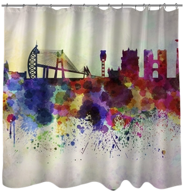 Lisbon Skyline In Watercolor Background Shower Curtain - Lisbon Skyline (400x400), Png Download