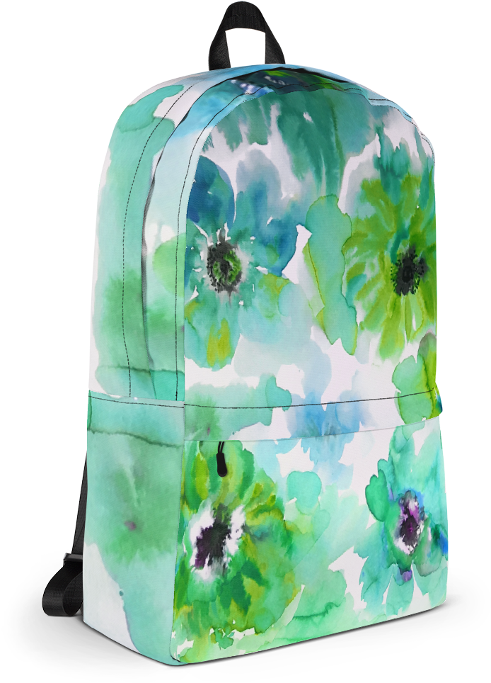 Watercolor Anemones Green Backpack - Png Watercolor Anemones Orange & Yellow Backpack (1000x1000), Png Download