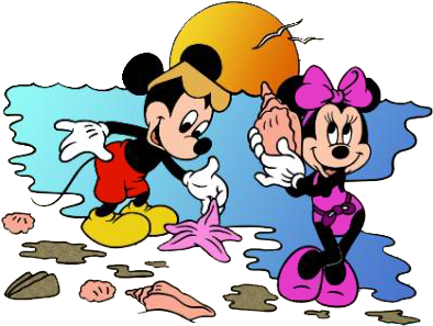 Beach Clipart Minnie Mouse - Beach Mickey And Beach Minnie (416x312), Png Download