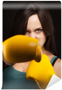 Emotional Portrait Of A Girl In Yellow Boxing Gloves - Girl (400x400), Png Download