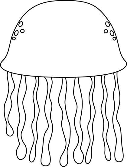 Jellyfish Jelly Fish Outline Clipart Kid - Sea Life Clipart Png Black And White (420x550), Png Download