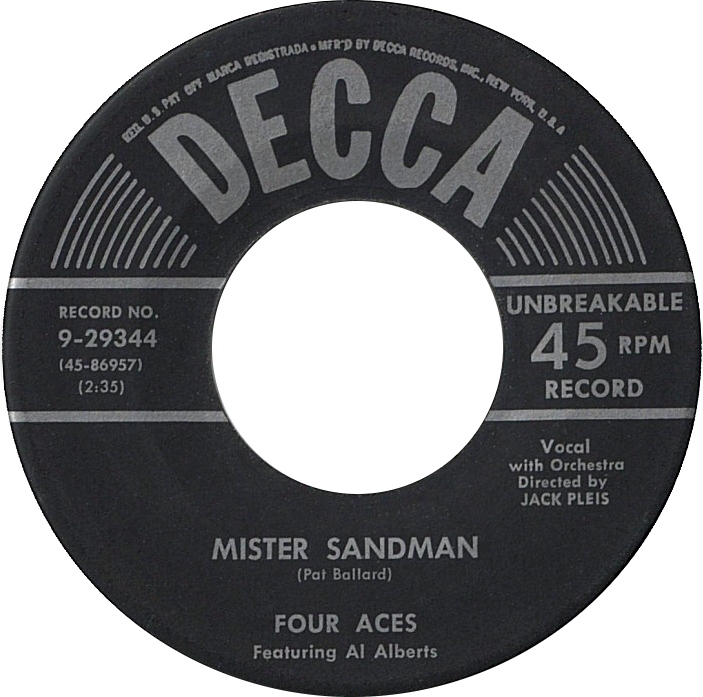 Mister Sandman By The Four Aces Featuring Al Alberts - Four Aces Mister Sandman (703x697), Png Download