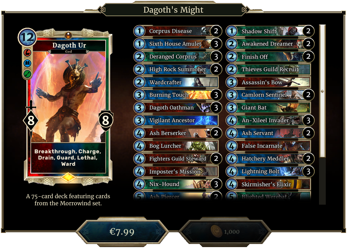 Dagoth's Might Deck 1 - Elder Scrolls Legends Dagoth Deck (1128x807), Png Download