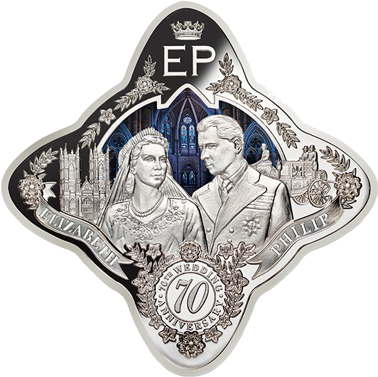 Pure Silver Coloured Coin - Queen Elizabeth And Prince Philip 70 Wedding Anniversary (570x570), Png Download