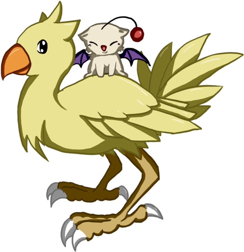 Chocobo Drawing Moogle Picture Free Library - Moogle Riding A Chocobo! By Kthomas22 - Customized (881x907), Png Download