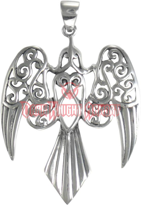 Large Silver Morrigan Raven Pendant (850x850), Png Download