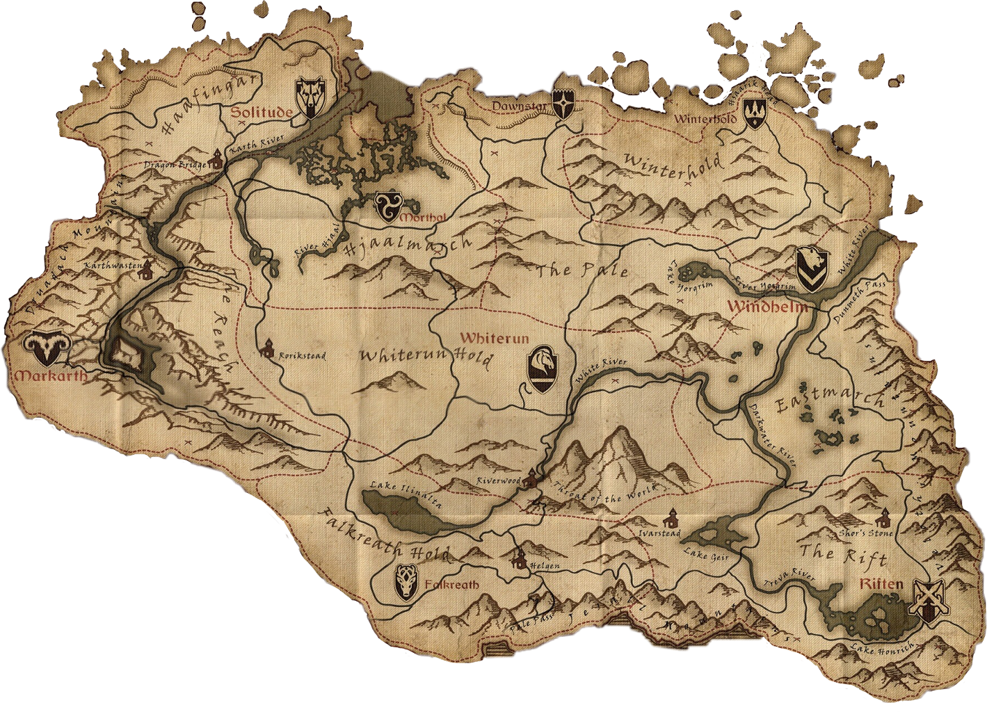 Report Abuse - Jerall Mountains Skyrim Map (1419x1024), Png Download