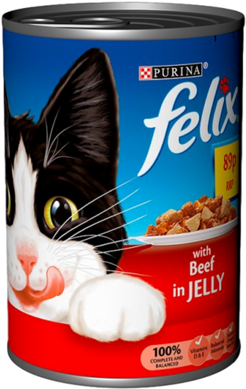 Wet Cat Food - Felix Beef In Jelly Cans 89p - 12 X 400gm (600x600), Png Download